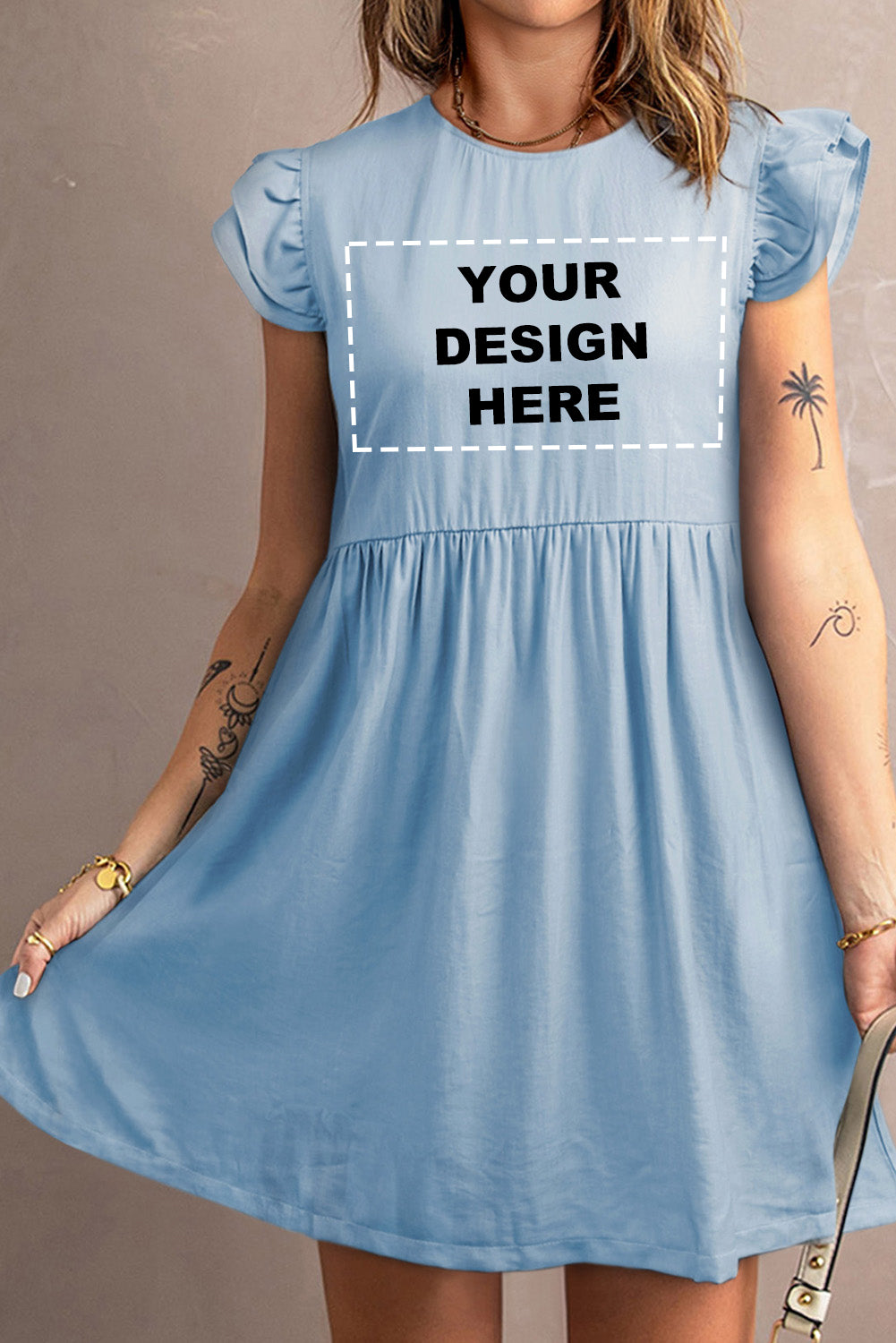 Flutter Sleeve Ruched Denim Casual Dress