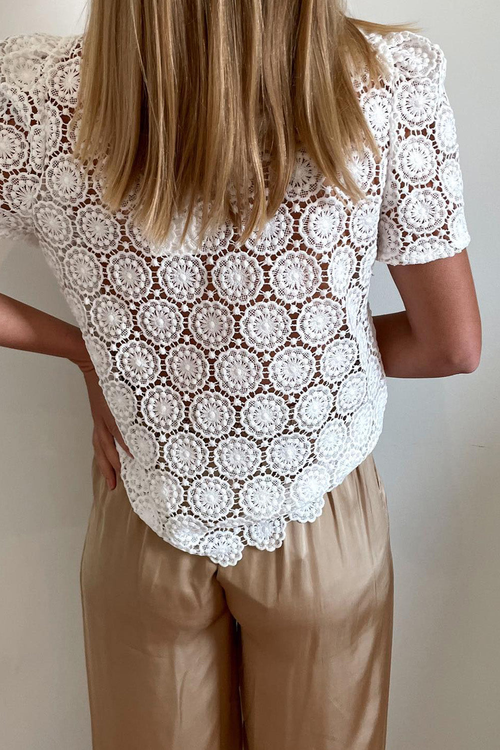 Crochet Lace Hollowed Short Sleeve Top