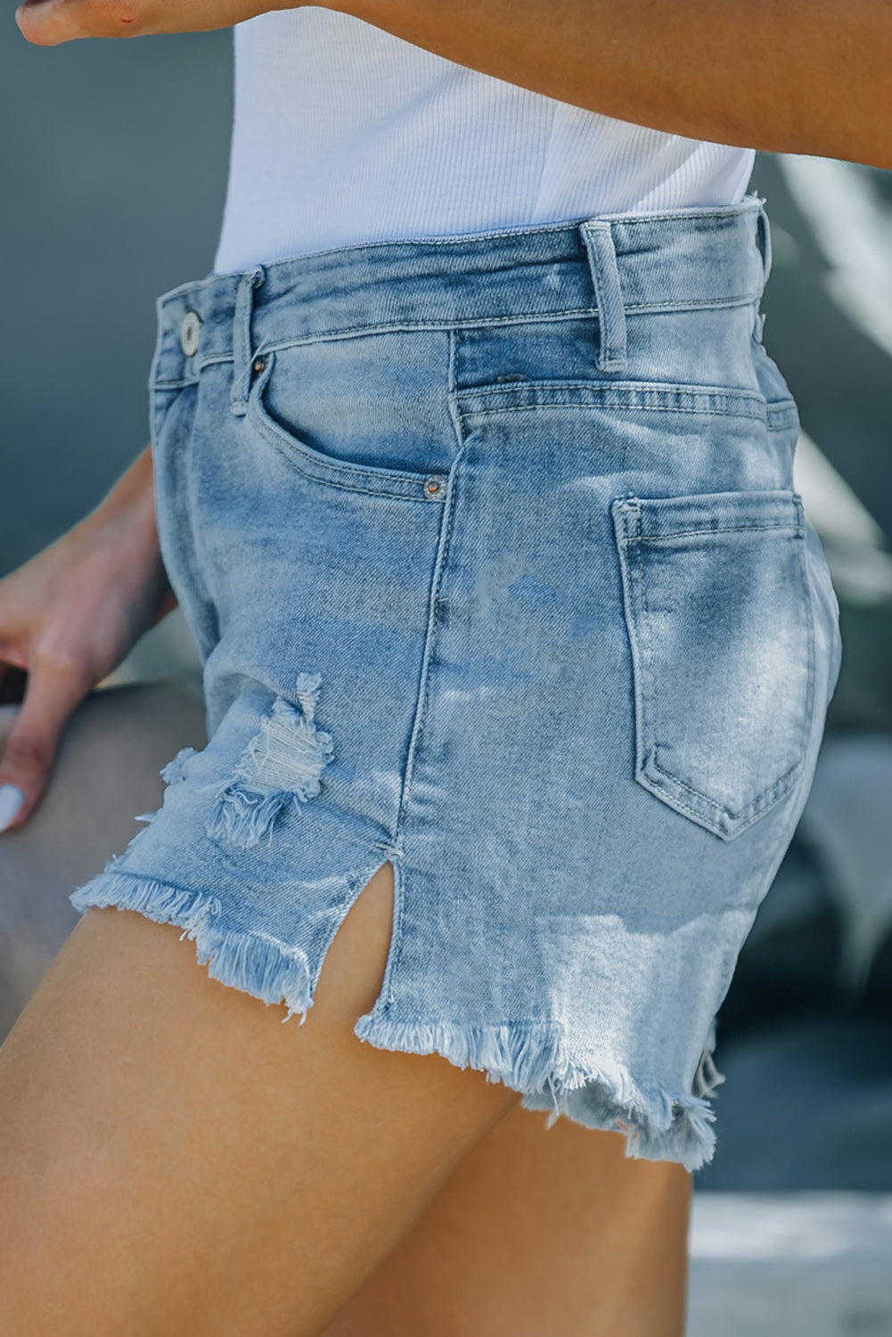 Distressed Ripped Denim Shorts with Pockets