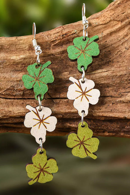 St. Patricks Day Lucky Shamrock Wooden Earrings
