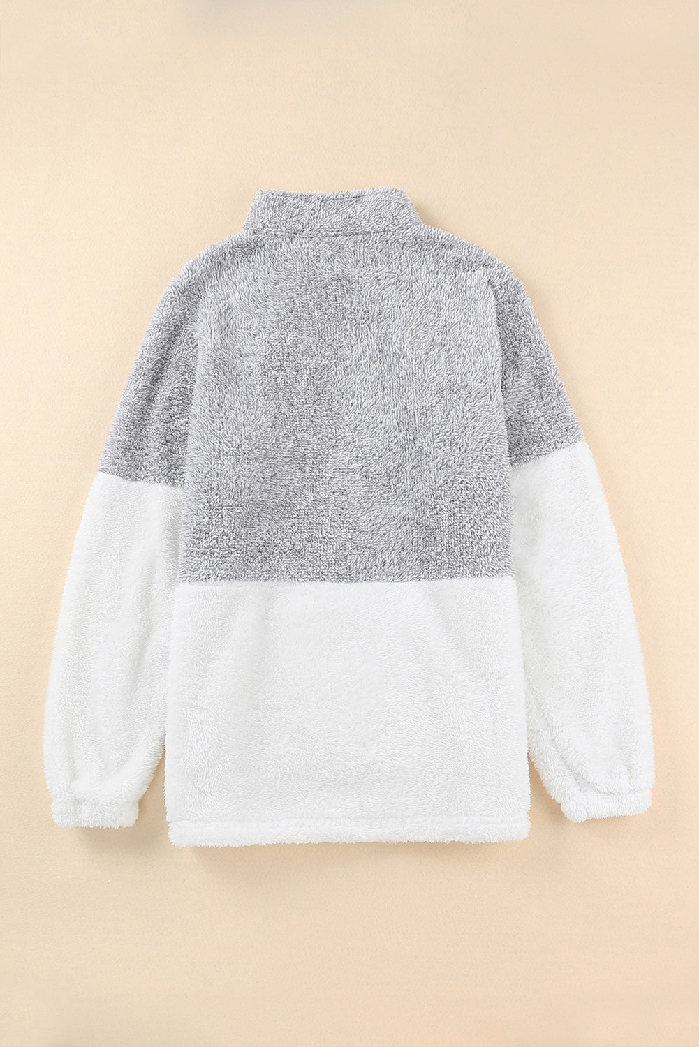 Charcoal White Zip Neck Oversize Fluffy Fleece Pullover