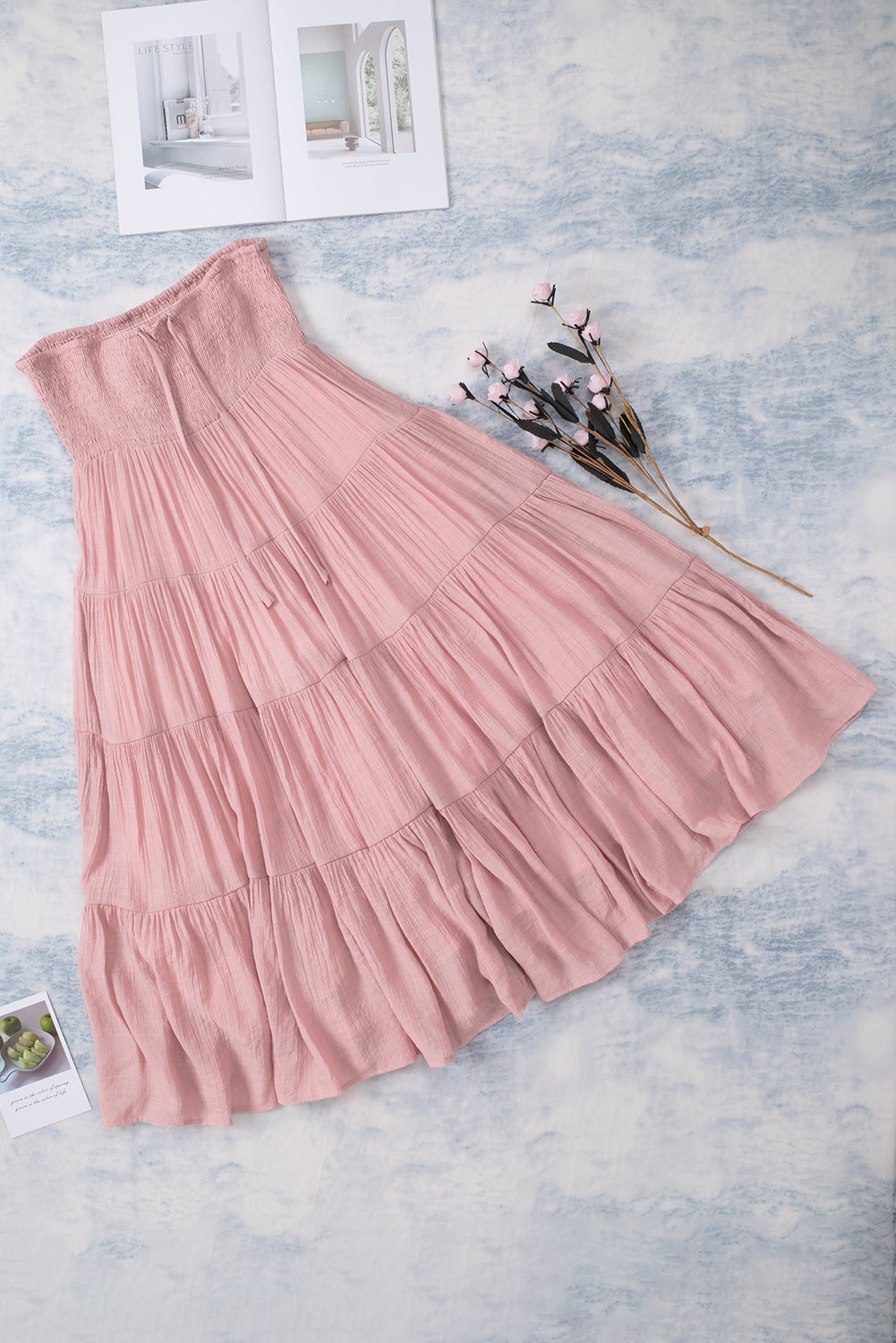 Smocked High Waist Tiered Maxi Skirt