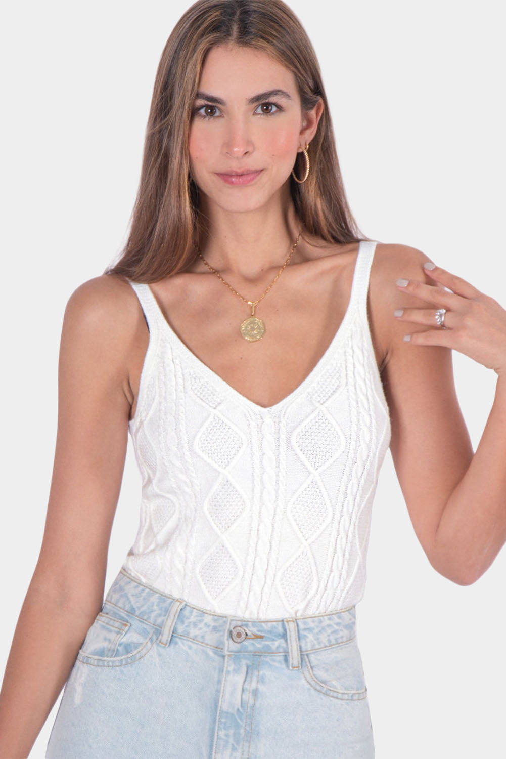 Geometric Cable Knit Textured Tank Top