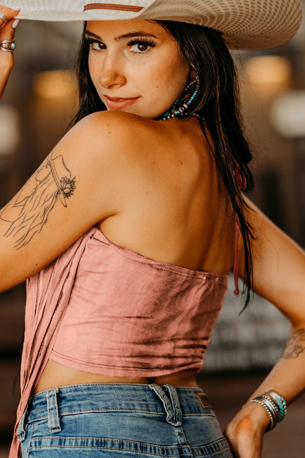 Tassel Drawstring Bandeau Crop Tank Top