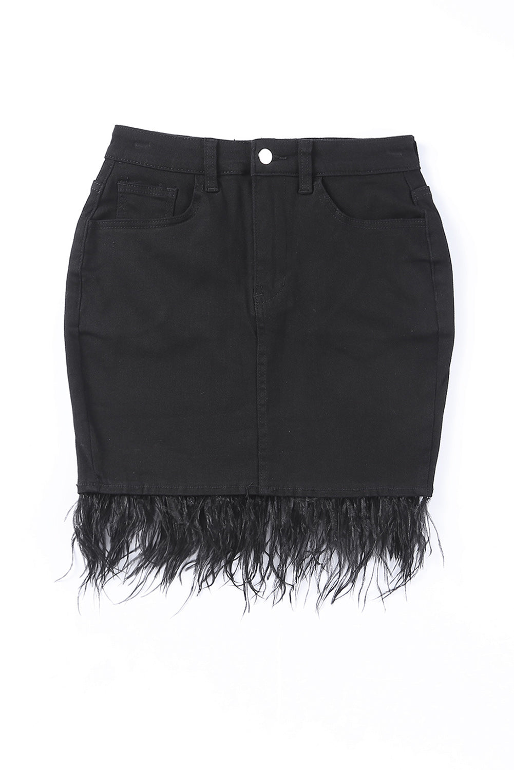 Feather Fringed Denim Skirt