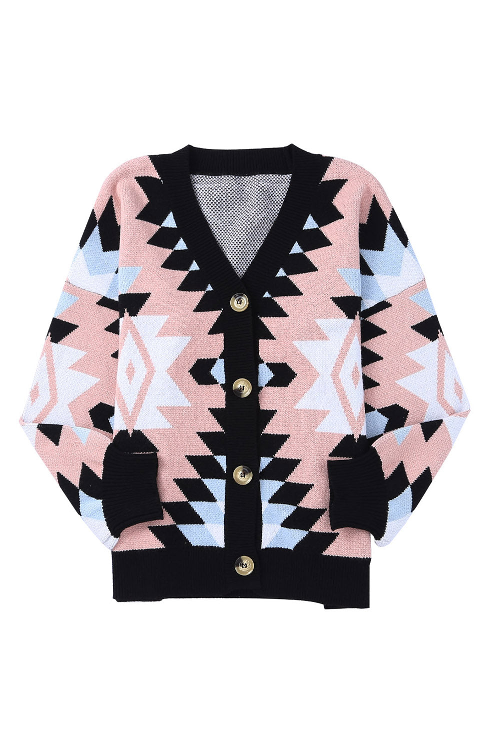Oversized Aztec Buttons Front Cardigan