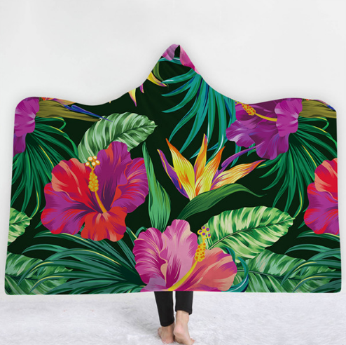 Hooded Thermal Fleece Blanket Coral Fleece Print Winter Warm Home Travel Portable Wearable Thick Hoodie Blanket For Adults Kids