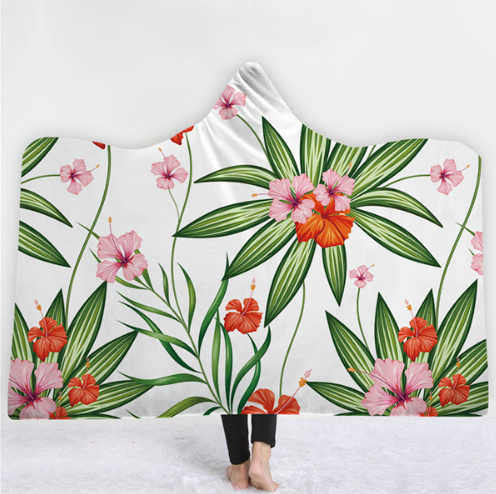 Hooded Thermal Fleece Blanket Coral Fleece Print Winter Warm Home Travel Portable Wearable Thick Hoodie Blanket For Adults Kids