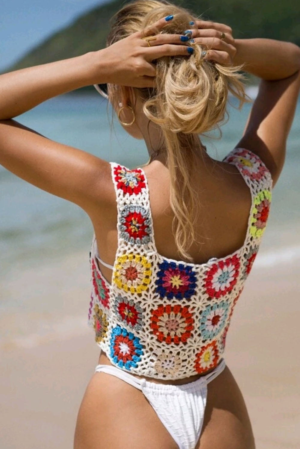 Hollow-out Knitting Floral Crochet Beach Cover up