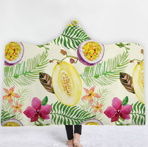 Hooded Thermal Fleece Blanket Coral Fleece Print Winter Warm Home Travel Portable Wearable Thick Hoodie Blanket For Adults Kids