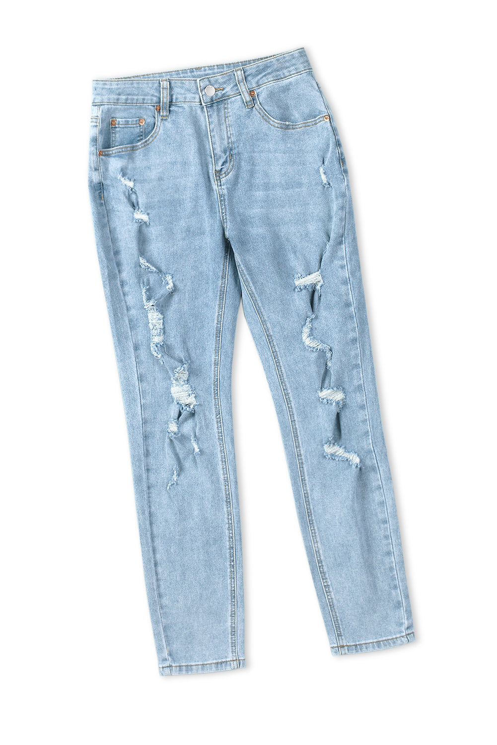 Light Wash Distressed Straight Jeans