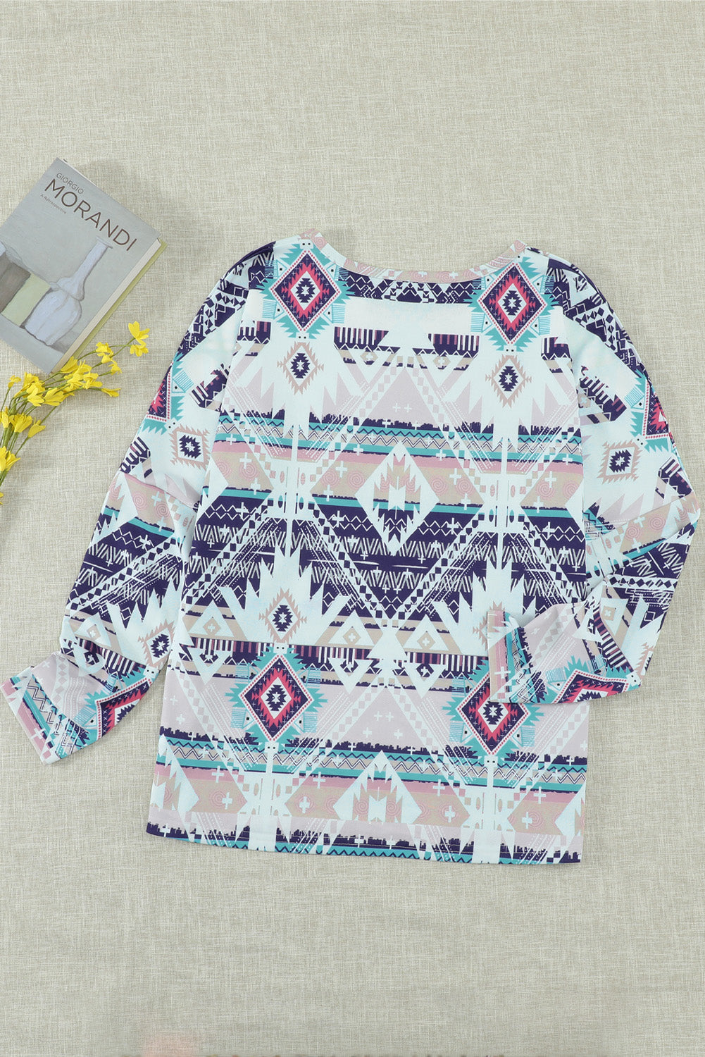 Multicolor Rustic Tribal Front Pocket Long Sleeve Top