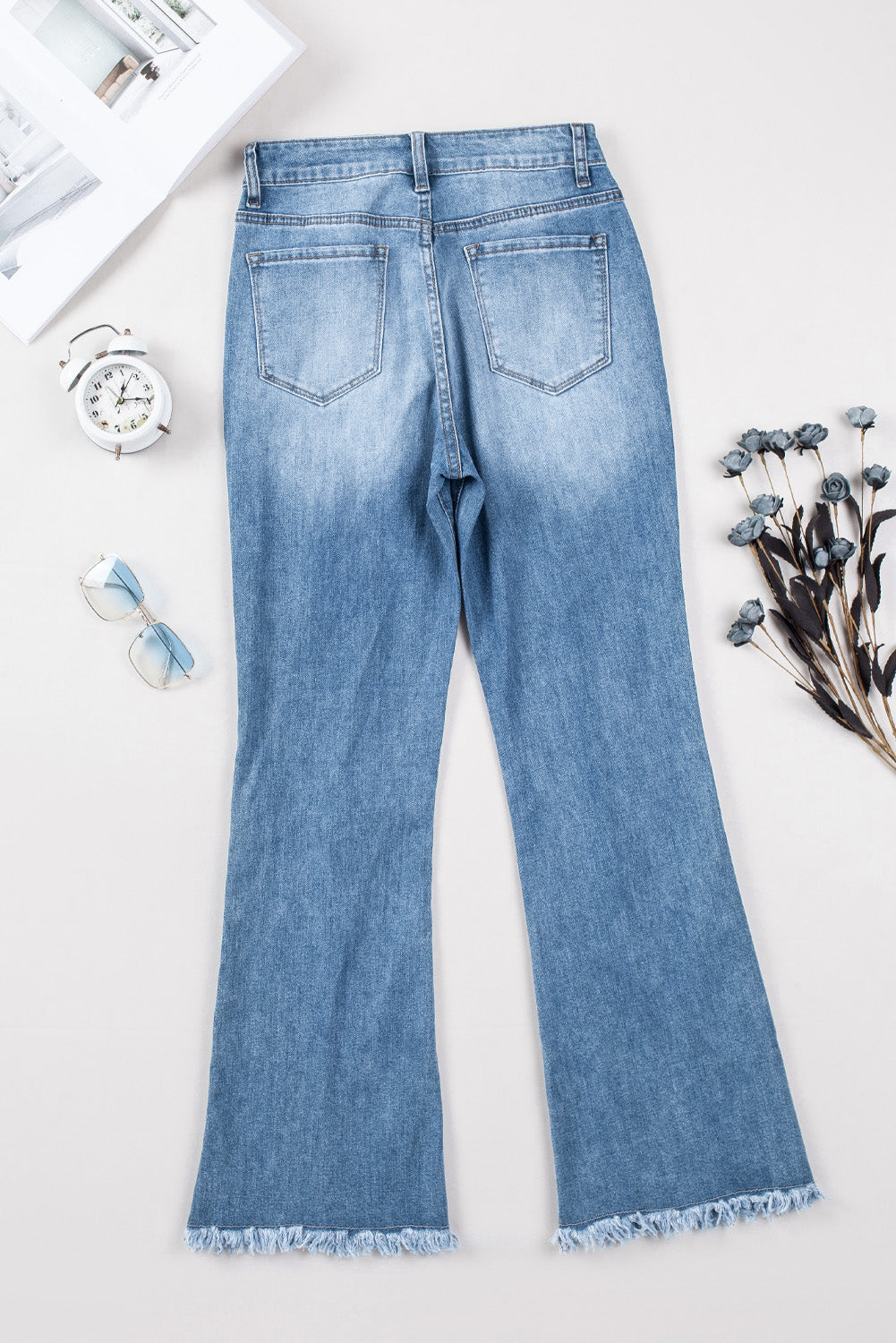 Seamed Raw Hem High Rise Flare Jeans