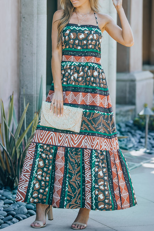 Multicolor Vintage Print Sleeveless Maxi Dress