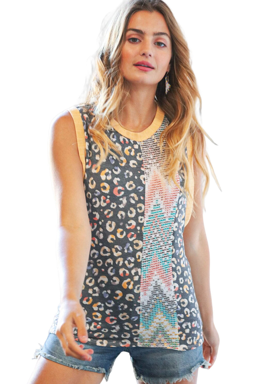 Multicolor Contrast Trim Color Block V Neck Tank Top