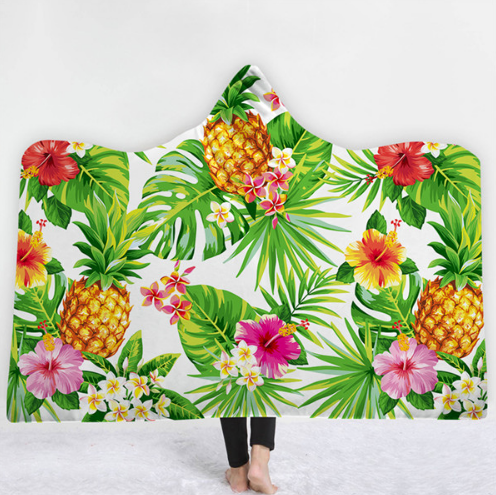 Hooded Thermal Fleece Blanket Coral Fleece Print Winter Warm Home Travel Portable Wearable Thick Hoodie Blanket For Adults Kids