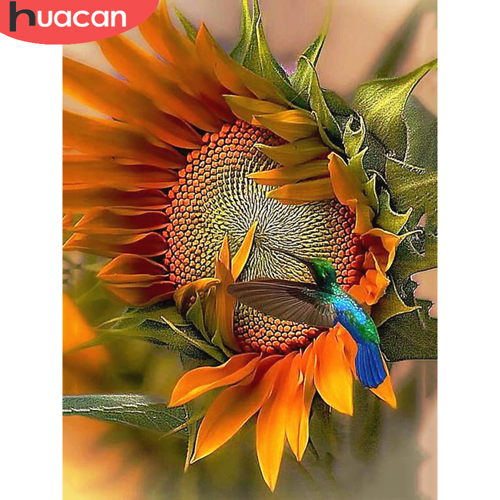 HUACAN 5D Diy Diamond Painting Sunflower Wall Sticker Embroidery Mosaic Hummingbird Home Decor