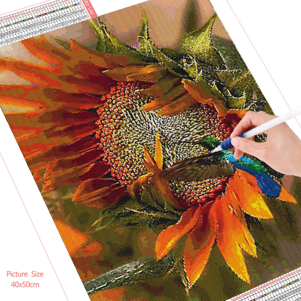 HUACAN 5D Diy Diamond Painting Sunflower Wall Sticker Embroidery Mosaic Hummingbird Home Decor