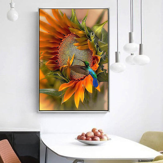 HUACAN 5D Diy Diamond Painting Sunflower Wall Sticker Embroidery Mosaic Hummingbird Home Decor