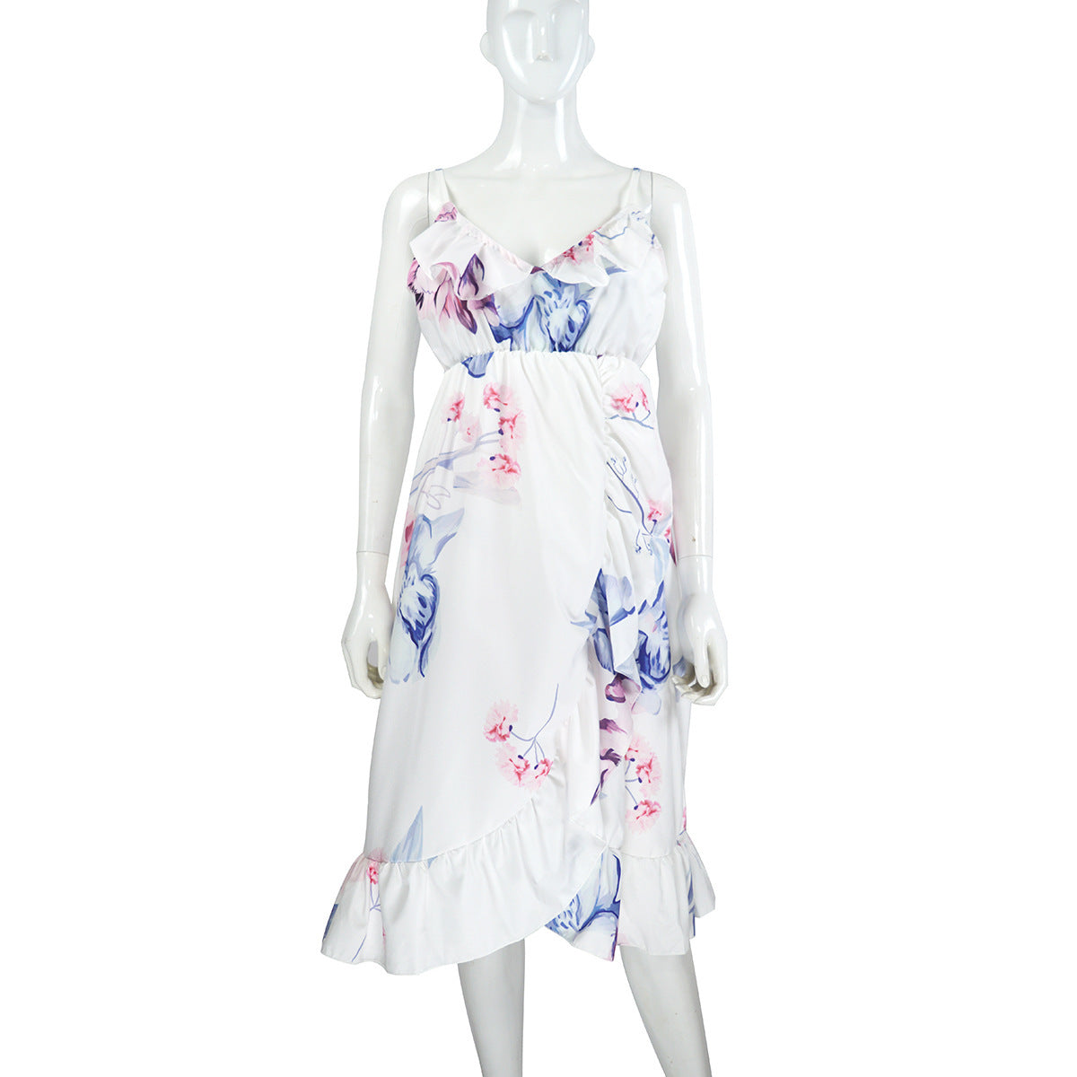 Printed V-Neck High Waist Slim-Fit Maternity Suspender Skirt