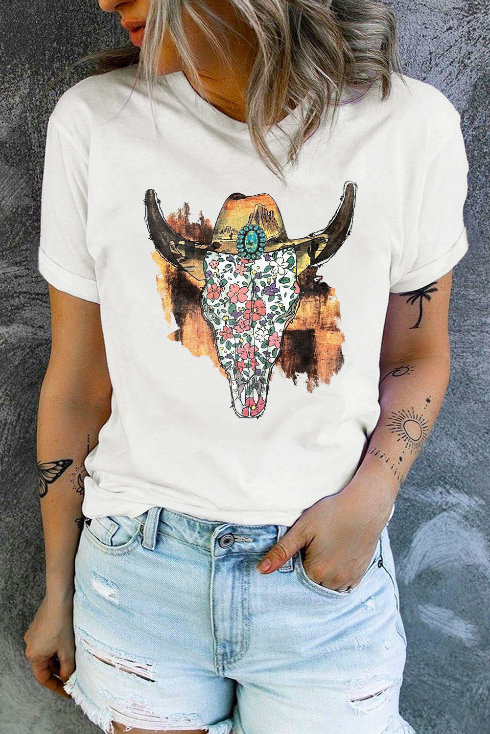 Khaki MOMLIFE Slogan Graphic Print Crew Neck T Shirt