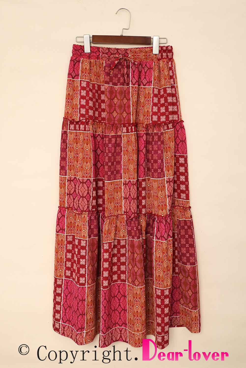Tiered Paisley Print Pocketed Maxi Skirt