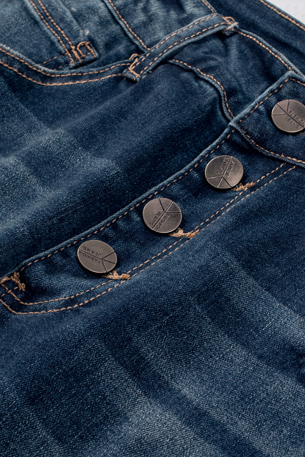 Button Fly High Waist Ripped Skinny Fit Ankle Jeans