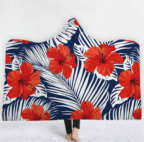 Hooded Thermal Fleece Blanket Coral Fleece Print Winter Warm Home Travel Portable Wearable Thick Hoodie Blanket For Adults Kids