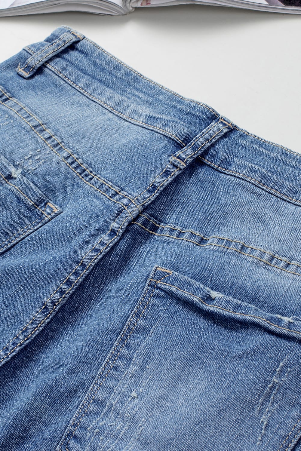 Plaid Patchwork Rolled Hem Denim Shorts