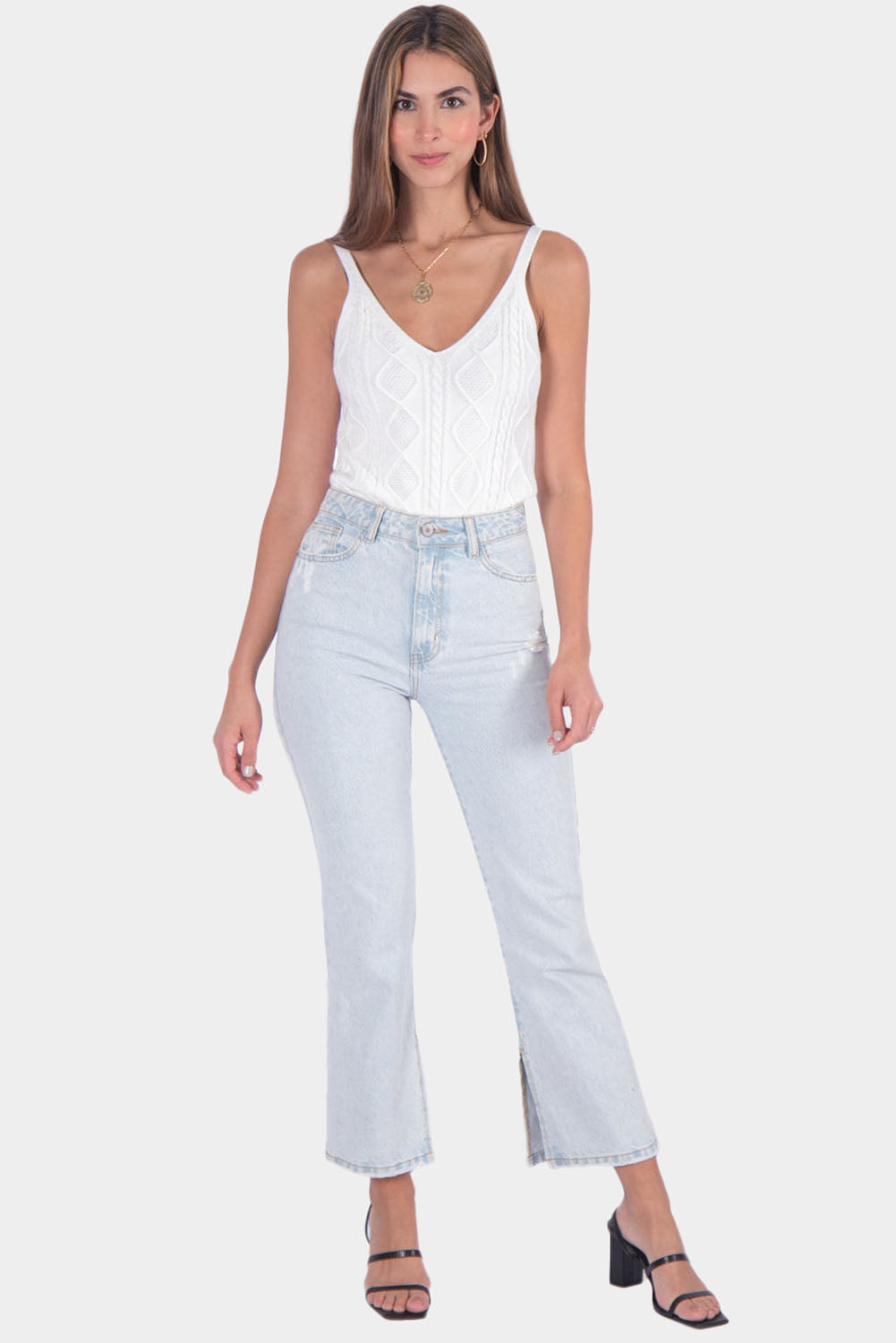 Geometric Cable Knit Textured Tank Top