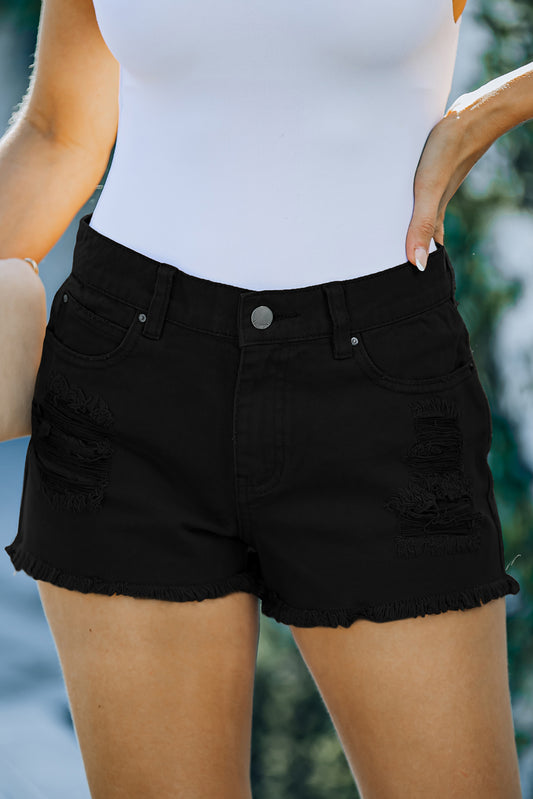 Distressed Tasseled Denim Shorts