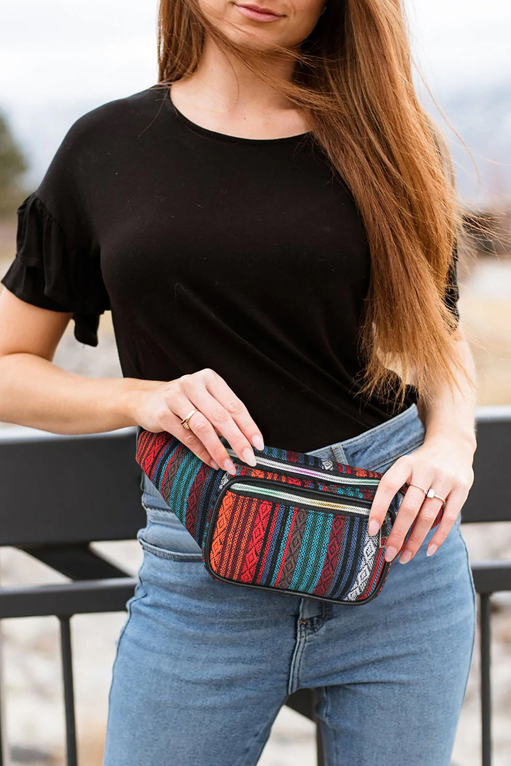 Multicolor Tribal Striped Pattern Waist Bag