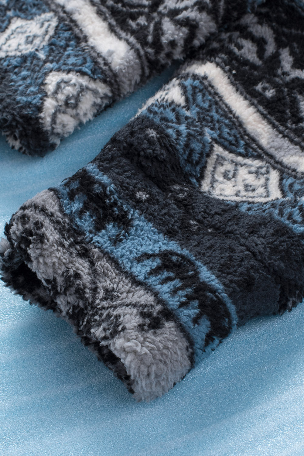 Tribal Print Pocket Buttoned Sherpa Jacket