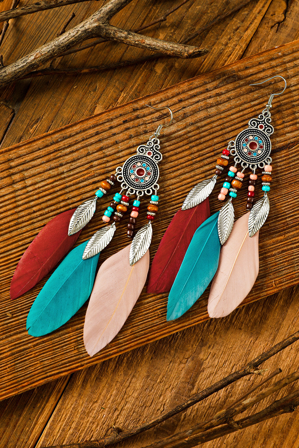 Multicolor Feather Dangle Bohemian Beading Earring