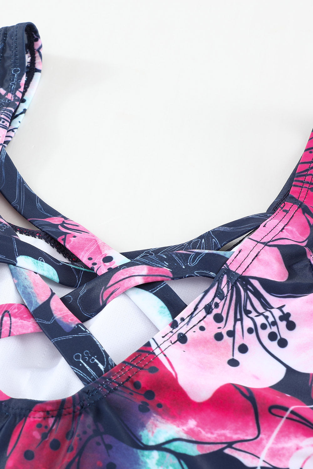 Floral Print Criss Cross U-neck One-piece Swimsuit