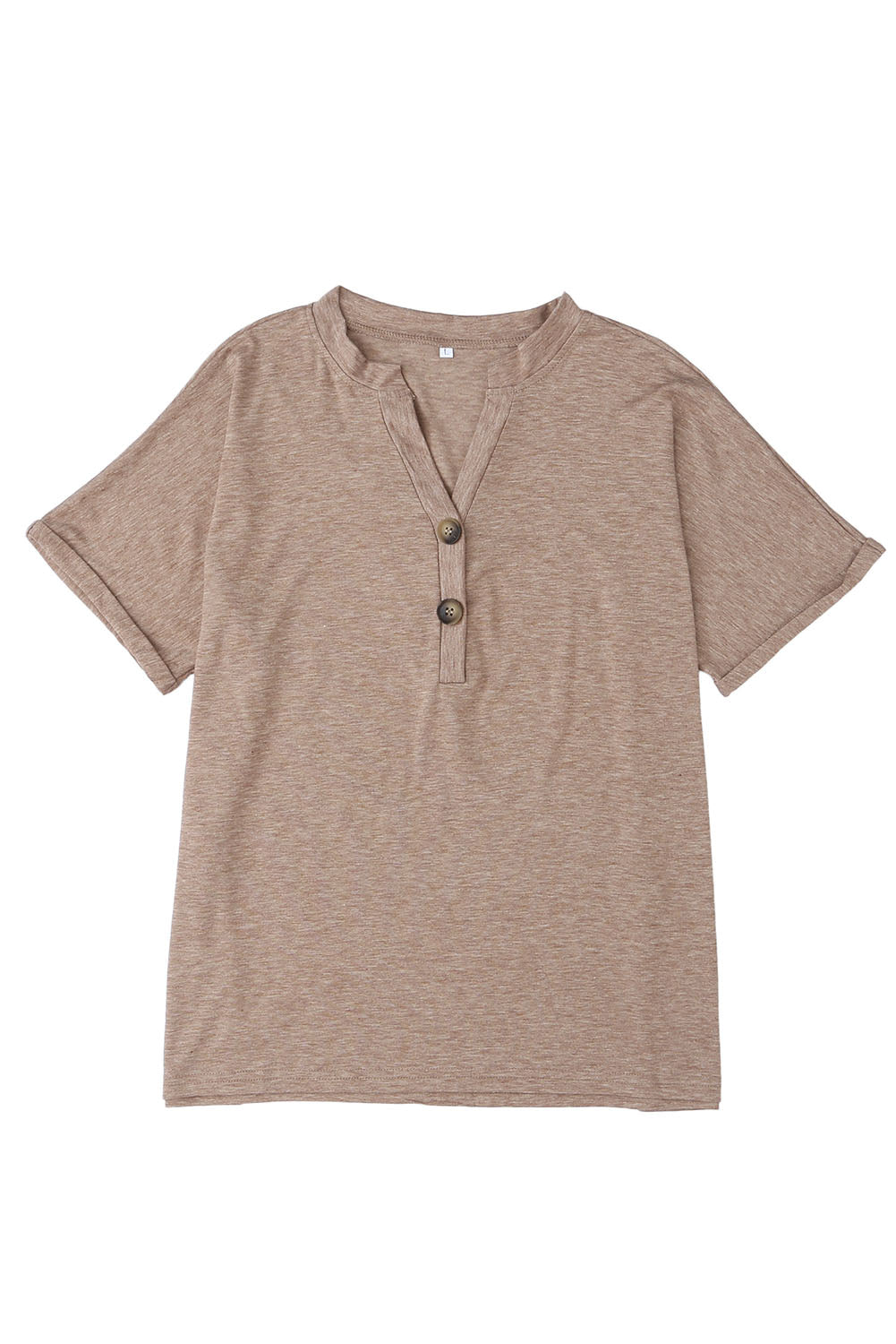 Button V Neck Rolled Short Sleeve T Shirt