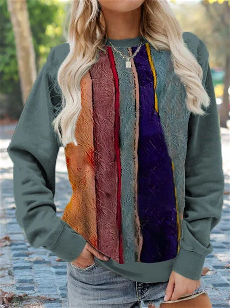 Geometric Loose Print Long Sleeve Crew Neck Sweater