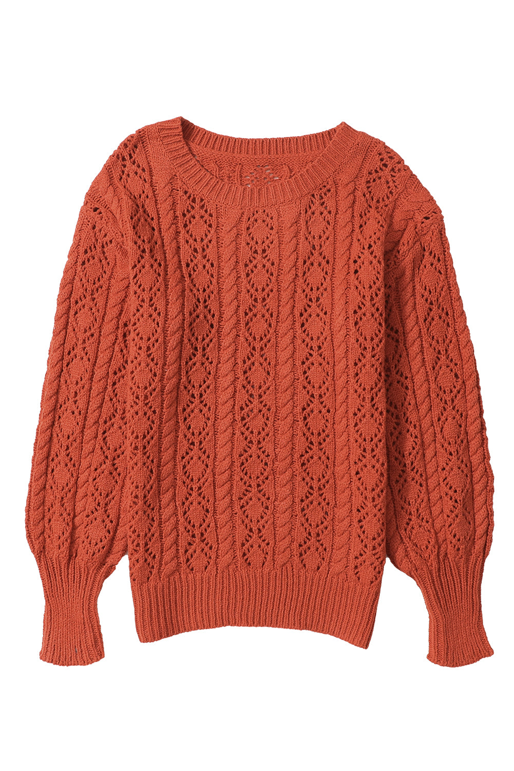 Orange Exquisite Knitted Drop Shoulder Puff Sleeve Sweater
