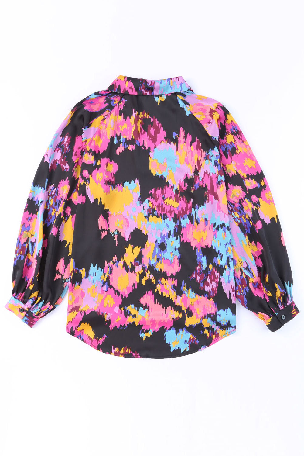 Graffiti Printed V Neck Puff Sleeve Blouse