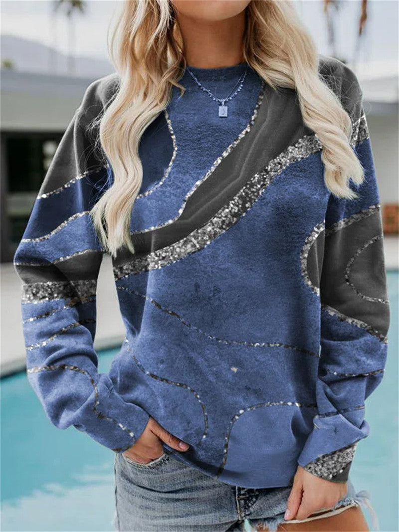 Geometric Loose Print Long Sleeve Crew Neck Sweater
