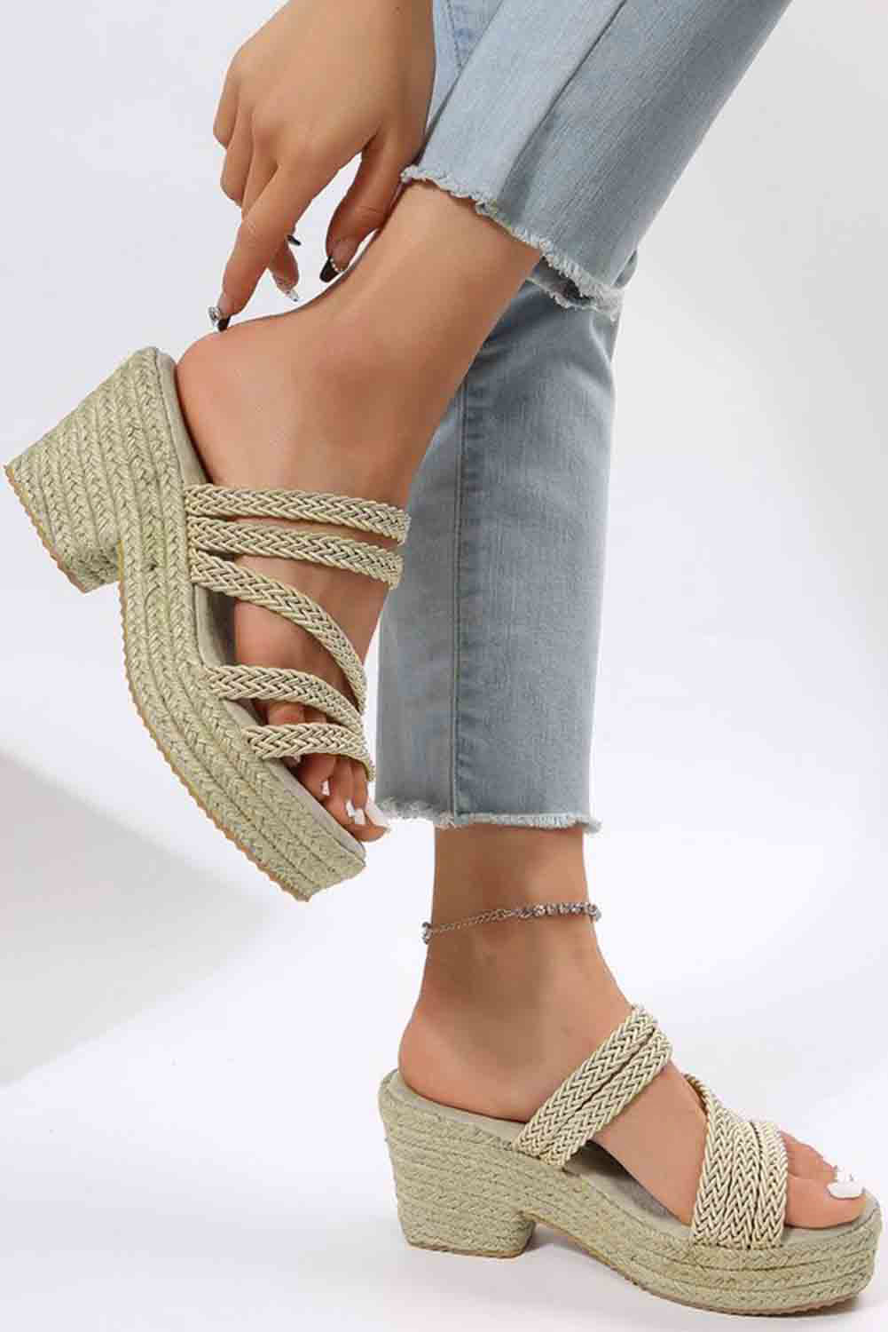 Braided Straps Slip-on Heeled Slippers