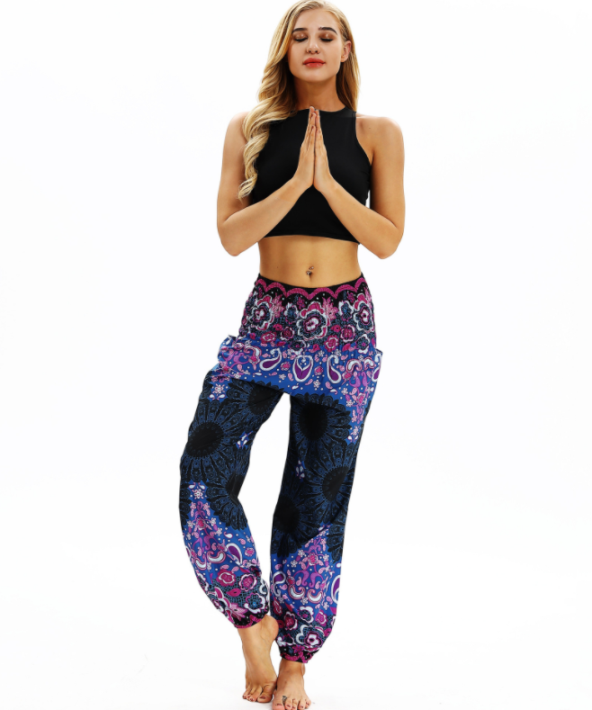 Digital Printed Lantern Pants Loosely Thin Elastic Waist Harem Pants