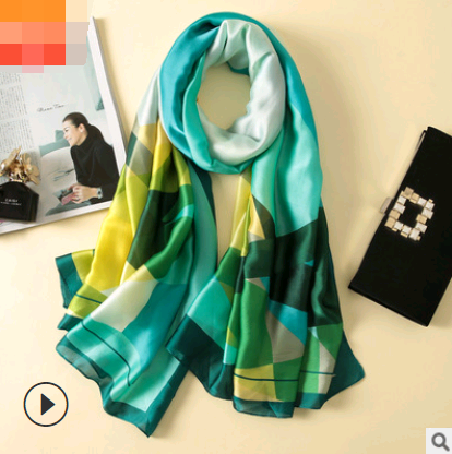 Spring, summer and autumn, new flowers, elegant and high-end artificial silk scarf, female decorative shawl, sunscreen beach towel