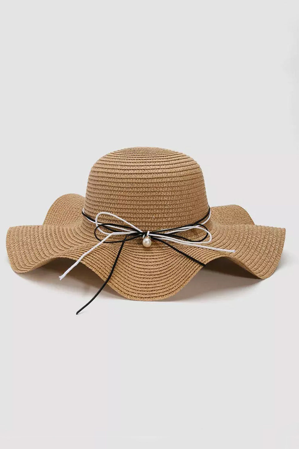 Khaki Bowknot Sun Visor Wide Brim Rolled Up Straw Hat