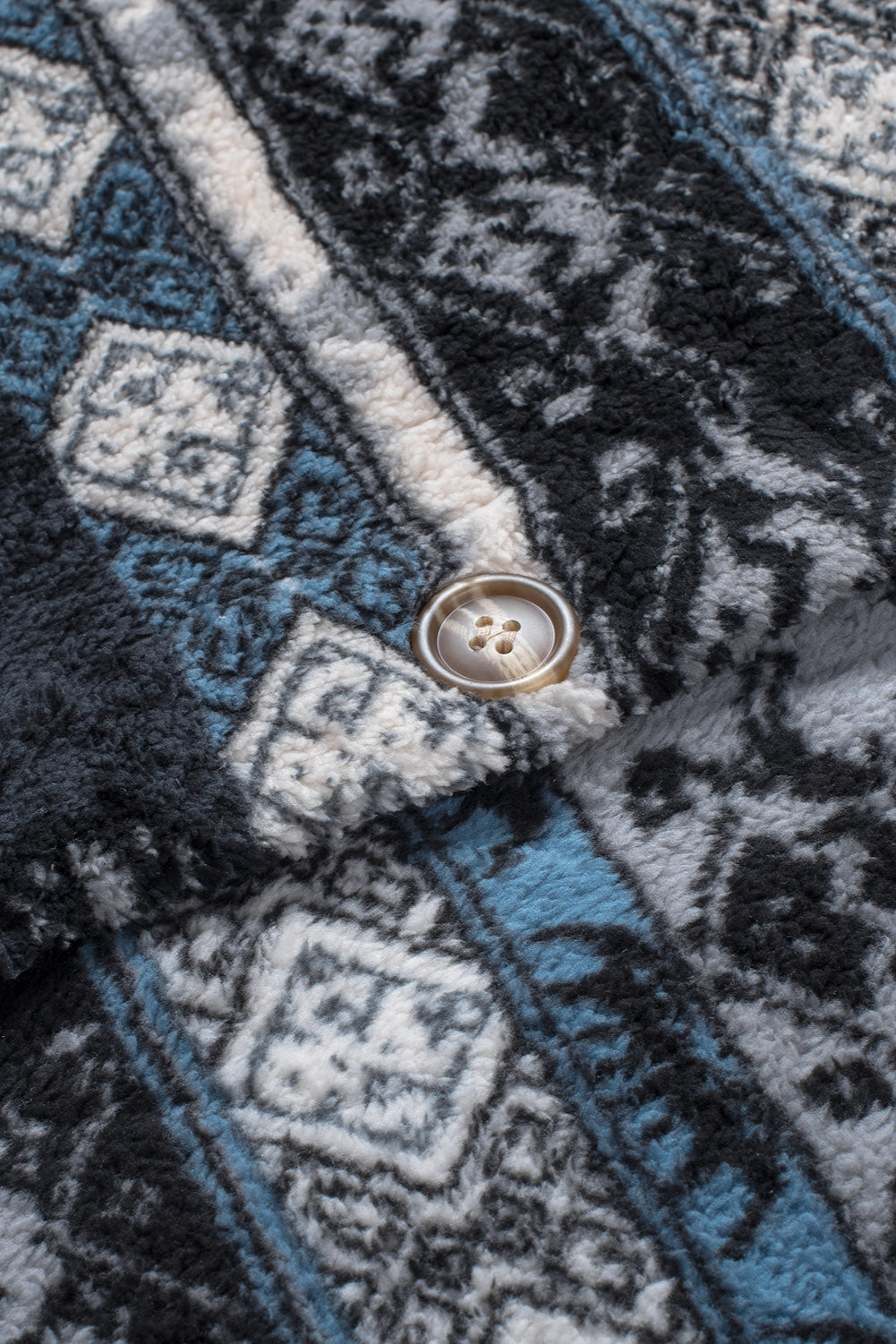 Tribal Print Pocket Buttoned Sherpa Jacket