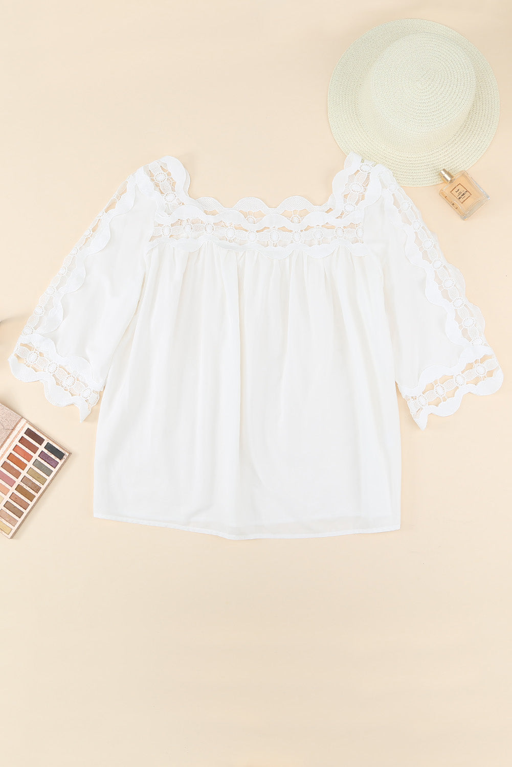 Green Drak Green Crochet Trim Hollow-out Blouse