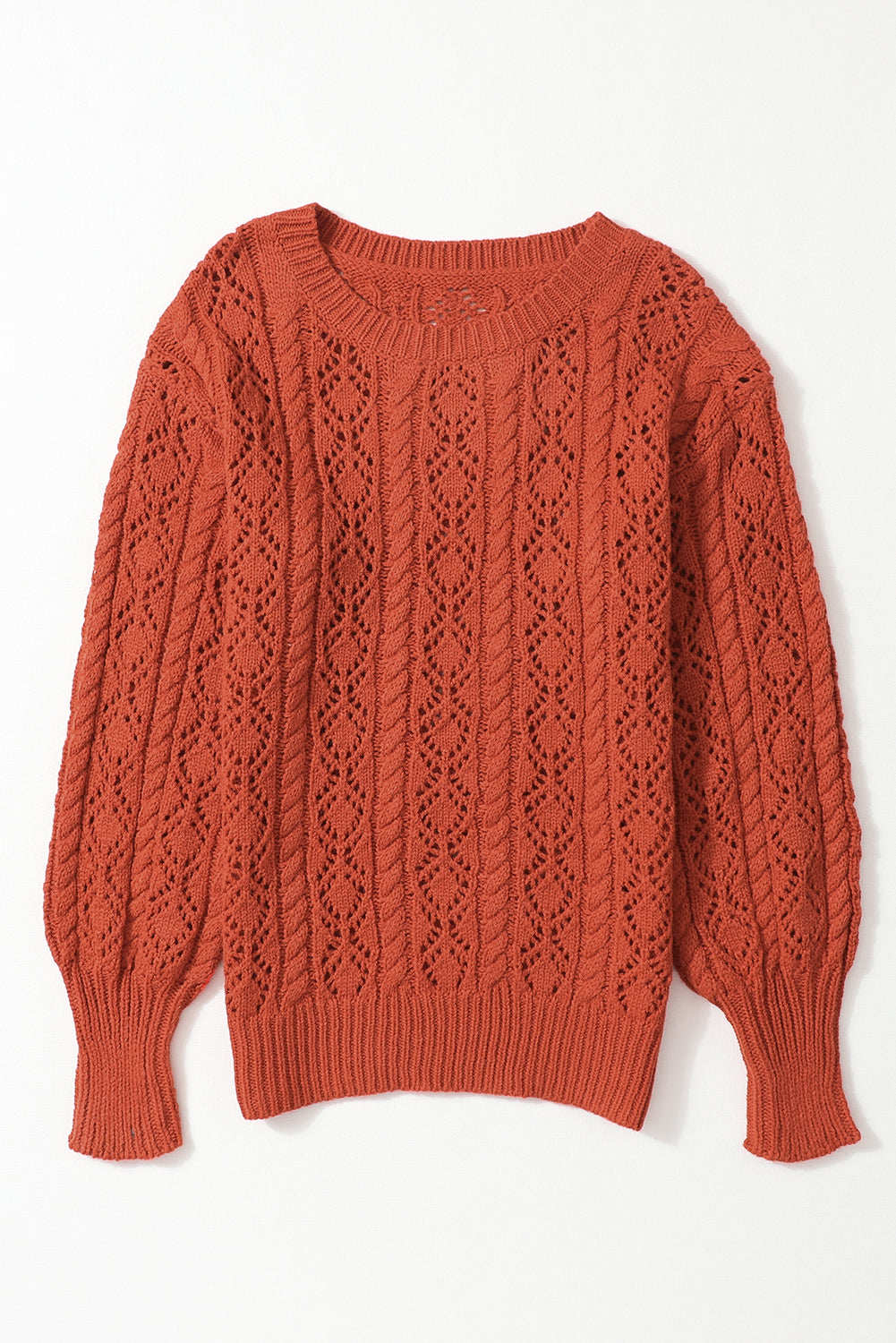 Orange Exquisite Knitted Drop Shoulder Puff Sleeve Sweater