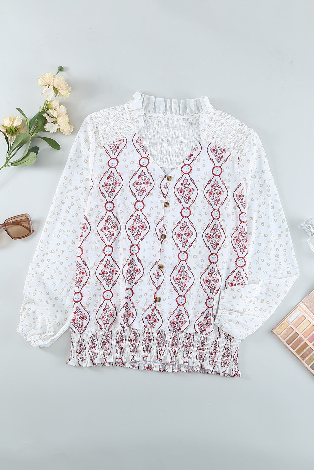 Floral Print Button-up Slim-fit Long Sleeve Shirt