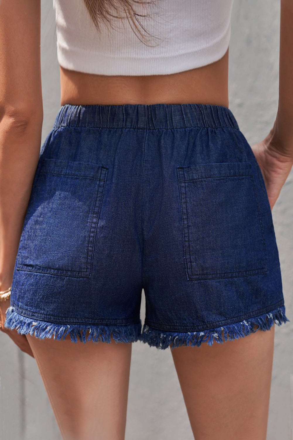 Casual Pocketed Frayed Denim Shorts