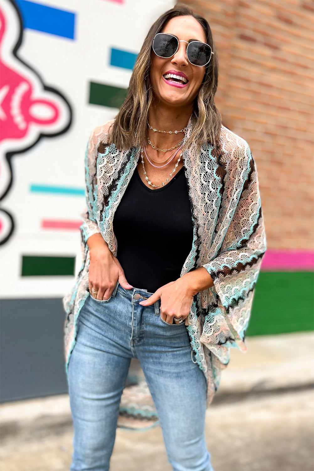 Multicolor Sheer Fish-Scale Knit Kimono